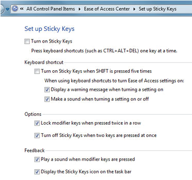 setup sticky keys